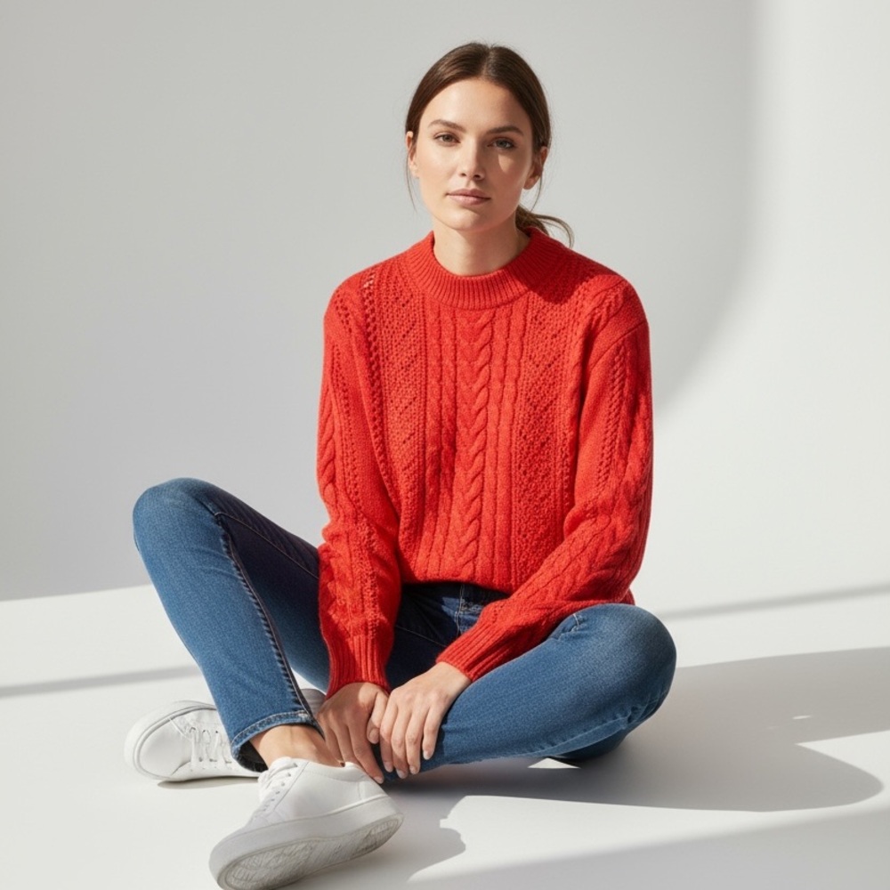 Tara Jarmon Paris Mohair Wool Blend Crew Neck Super Soft Fuzzy Sweater M Red